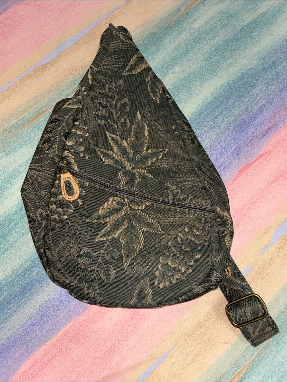 AmeriBag Embroidered colors black with olive gold and tan floral patterns